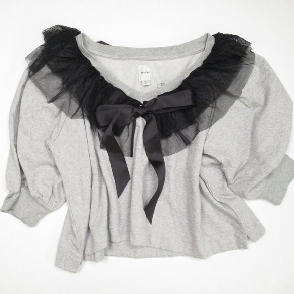 Anthropologie Maeve V-Neck Coquette Bow Sweater Light Grey Large Petite LP - Picture 4 of 9